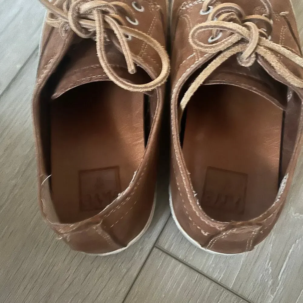 FRYE 'Norfolk' Men's 8.5 Deck Shoe Leather Lace Up Casual Sneaker Cognac Tan